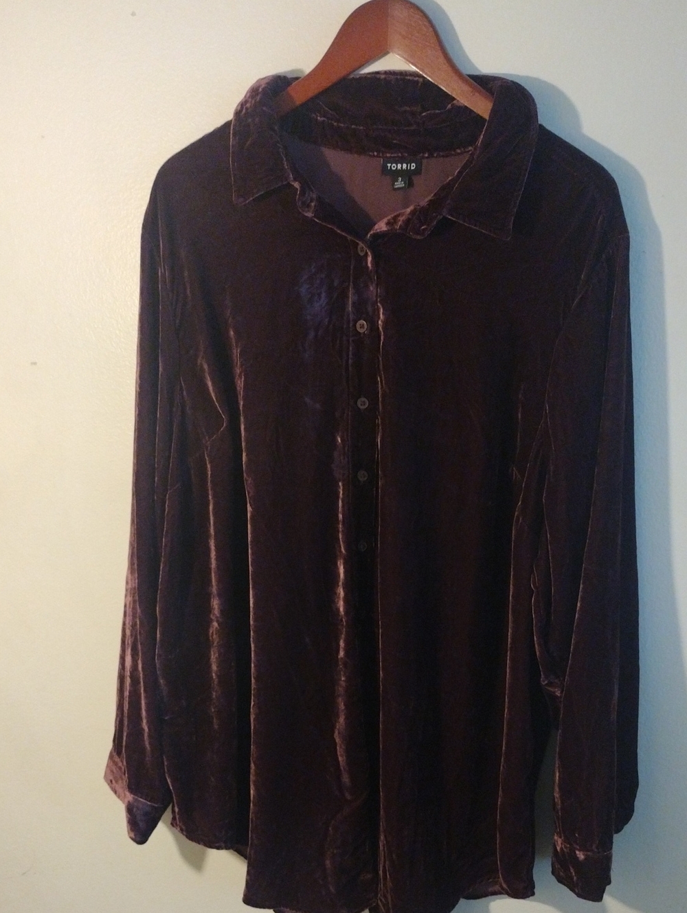 torrid Lizzie Velvet Button-up Shirt in Deep Plum Size 3